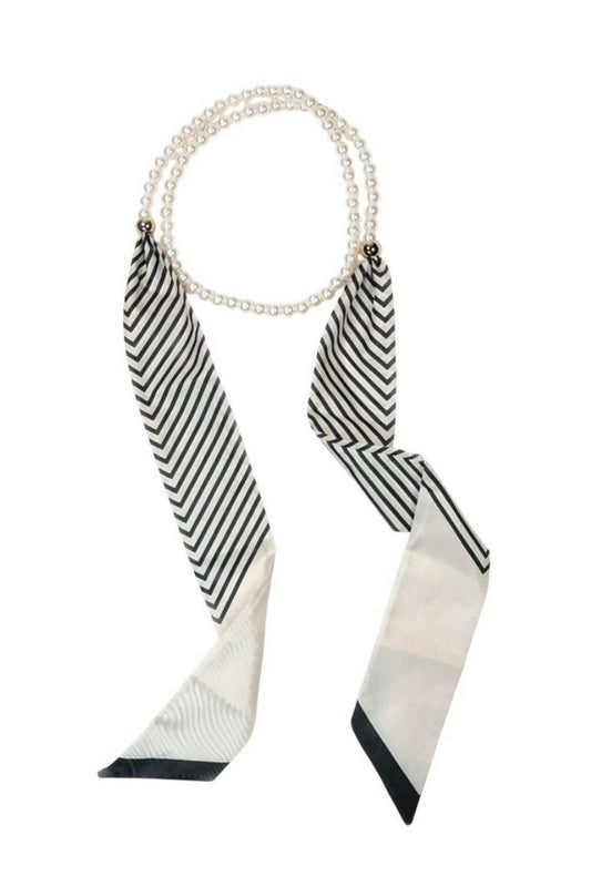 Pearl/Striped Scarf Necklace