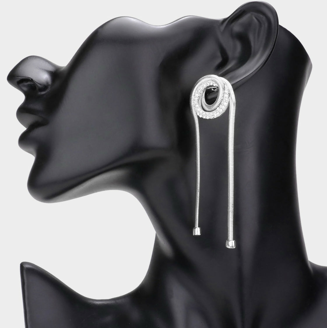 Swirl Rhinestone & Silver Metal Earring