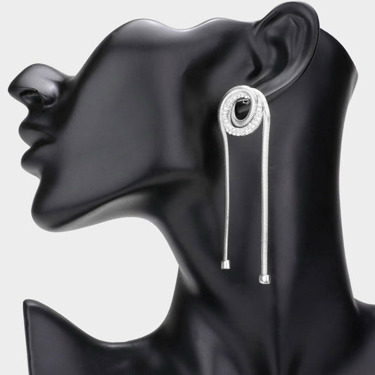 Swirl Rhinestone & Silver Metal Earring