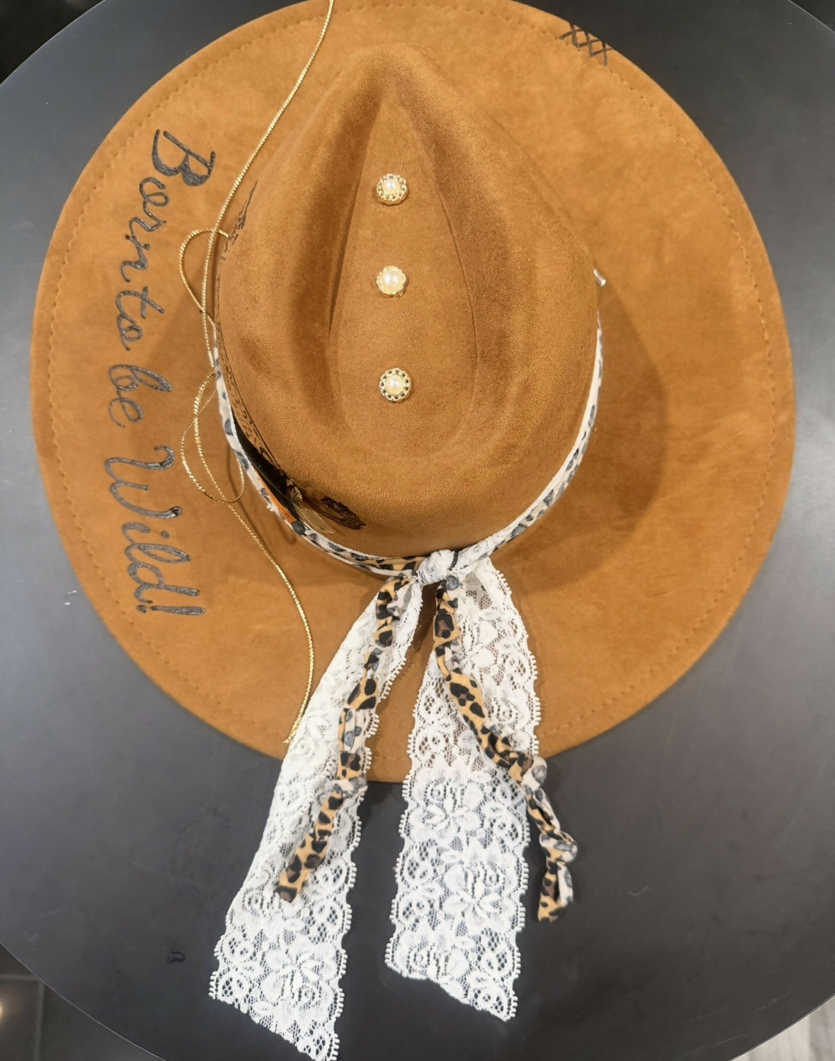 Custom Designed Burned ‘Born to Be Wild’ Fedora Felt Hat for Men & Women