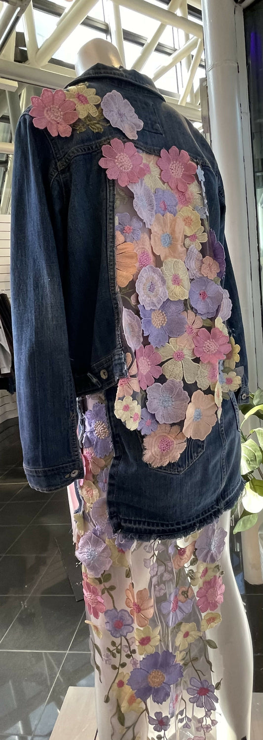 Floral jean jacket with cut out back