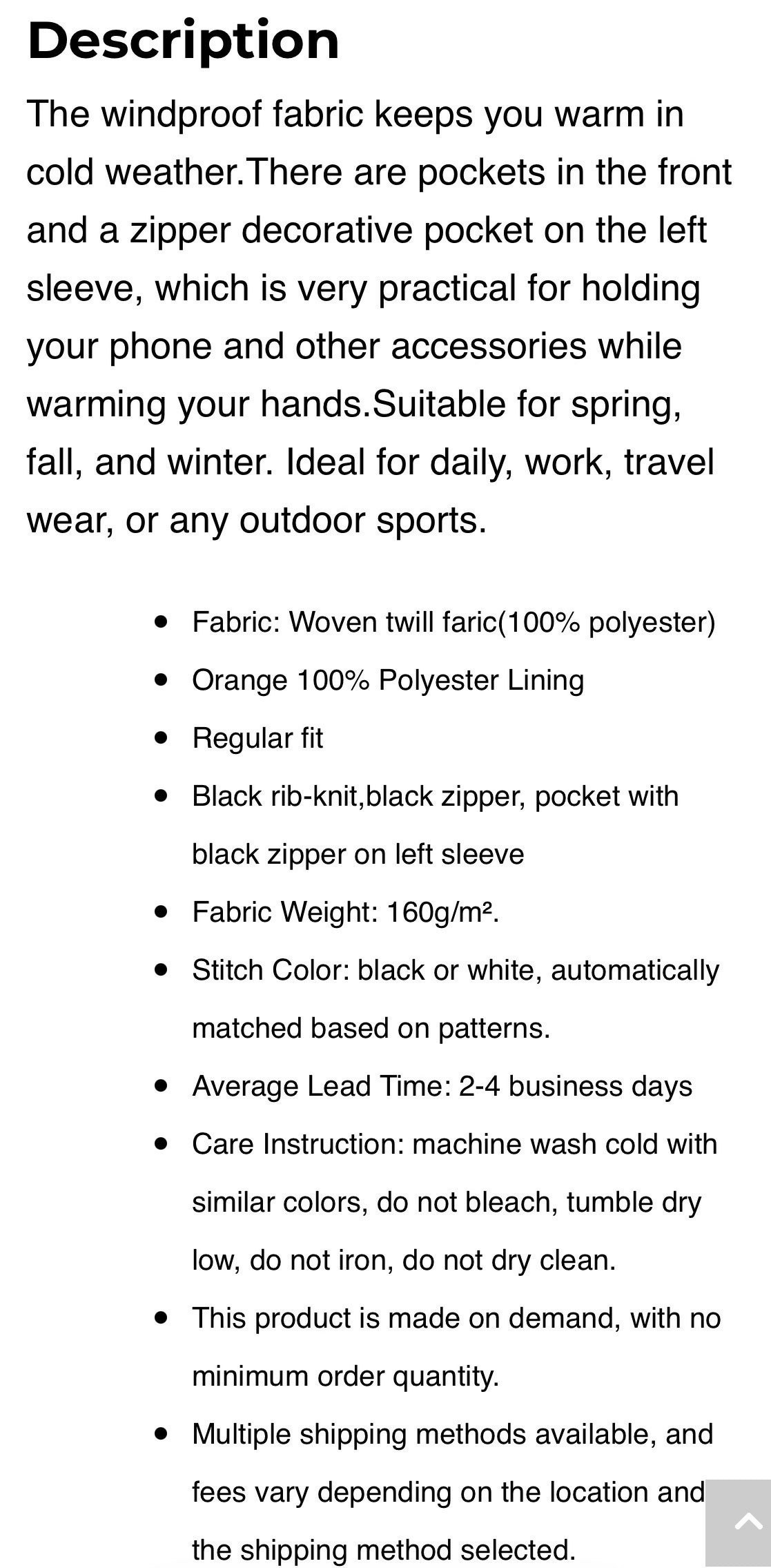 Men’s Bomber Jacket with Sleeve Pocket Sizes XS-5XL