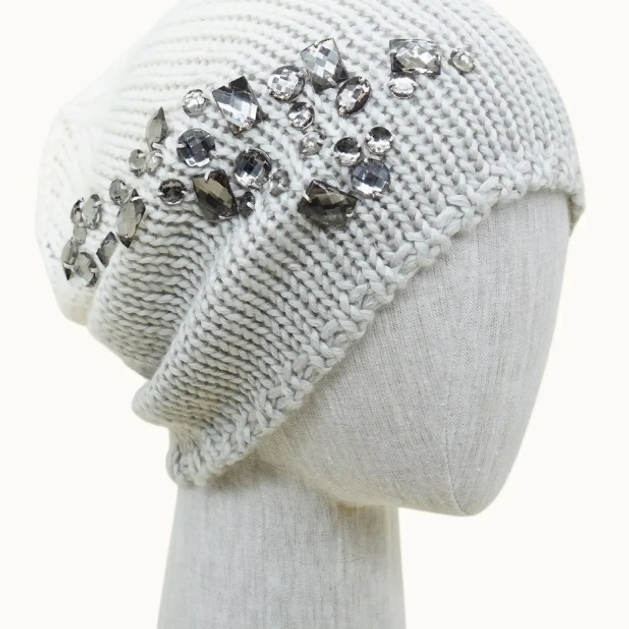 light grey jeweled beanie