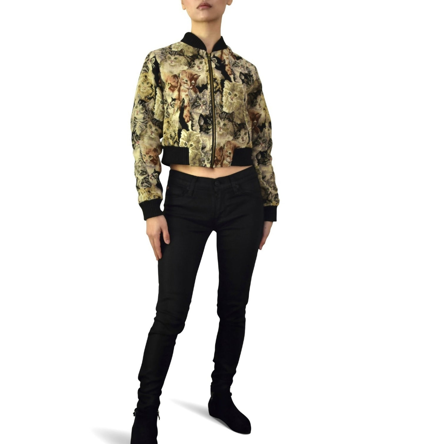 Cat printed bomber jacket woman