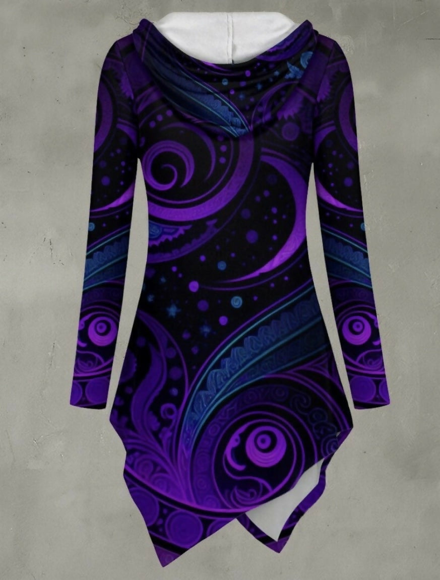 Women’s Asymmetric Hem Hoodie Sizes S-5XL in Infinity