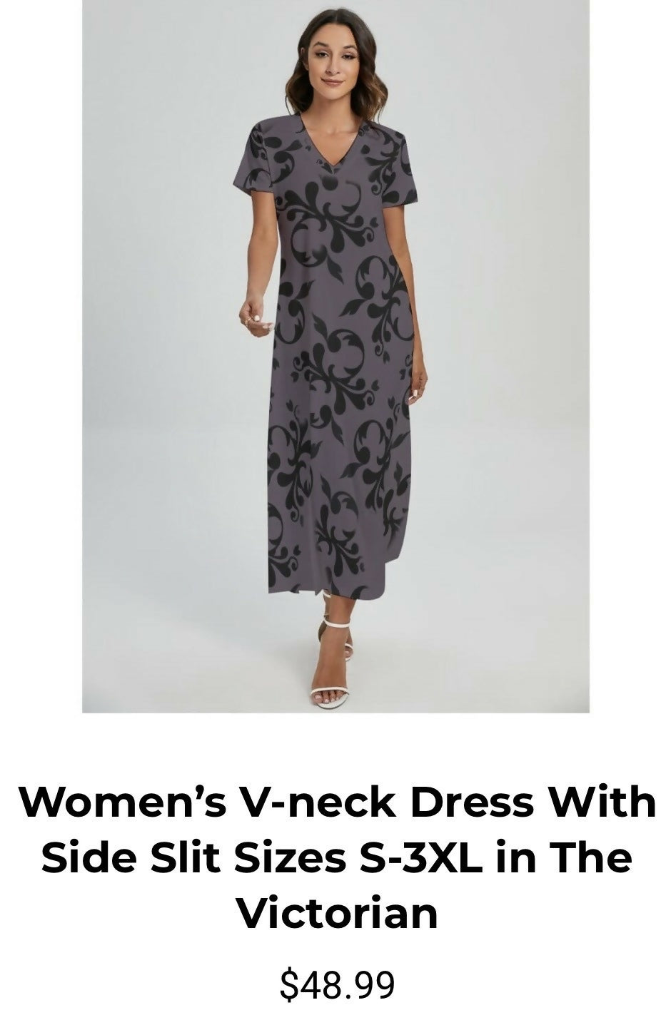 Women’s V-Neck Dress with Side Slits Sizes S-3XL