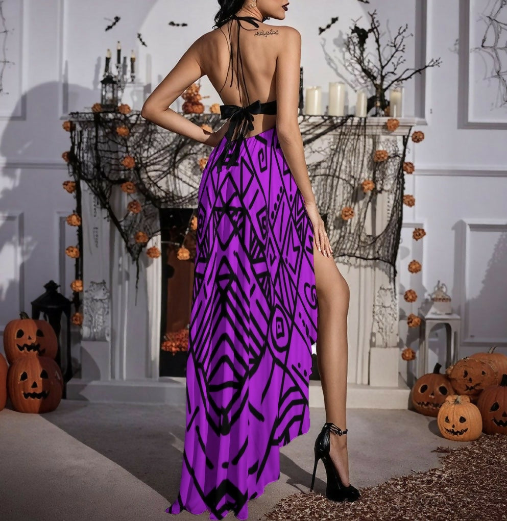 Elegant Mesh Halter-Top Lace Halter Evening Dress Sizes S-5XL in The Sahara
