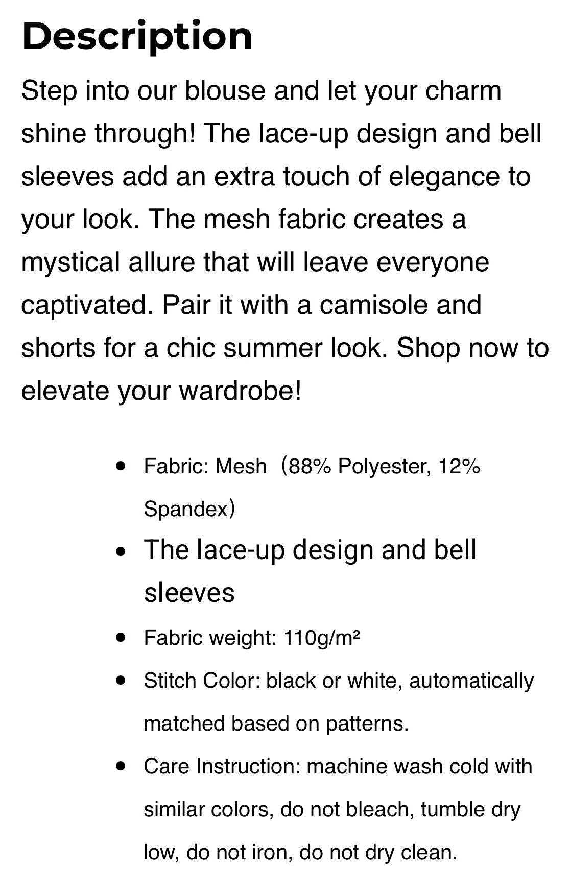 Women’s Bell Sleeve Blouse Sizes S-5XL