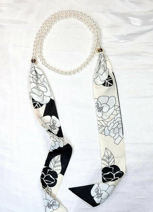 Pearl/Floral Scarf Necklace