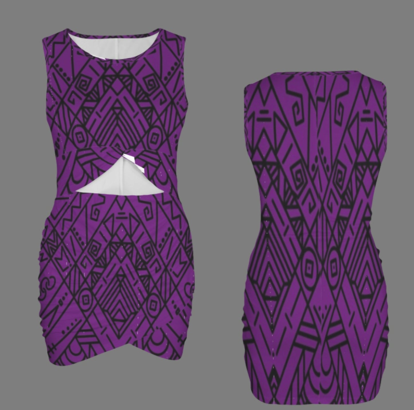 Sleeveless Cut-out Wrap Ruched Bodycon Dress Sizes S-5XL in The Sahara