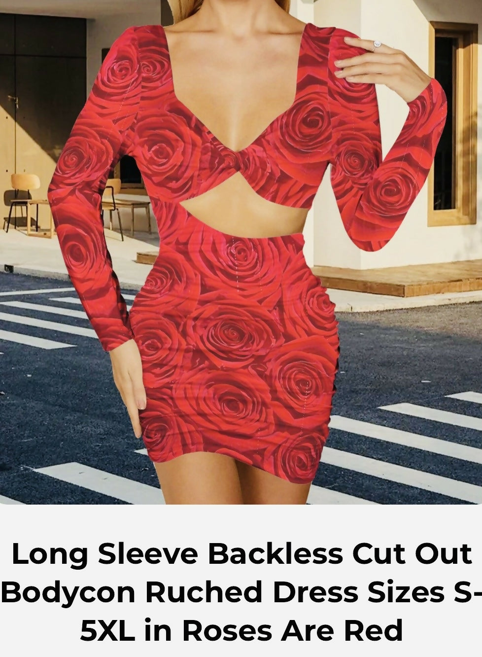 Women’s Long Sleeve Backless Cut Out Body Con Dress Sizes S5XL