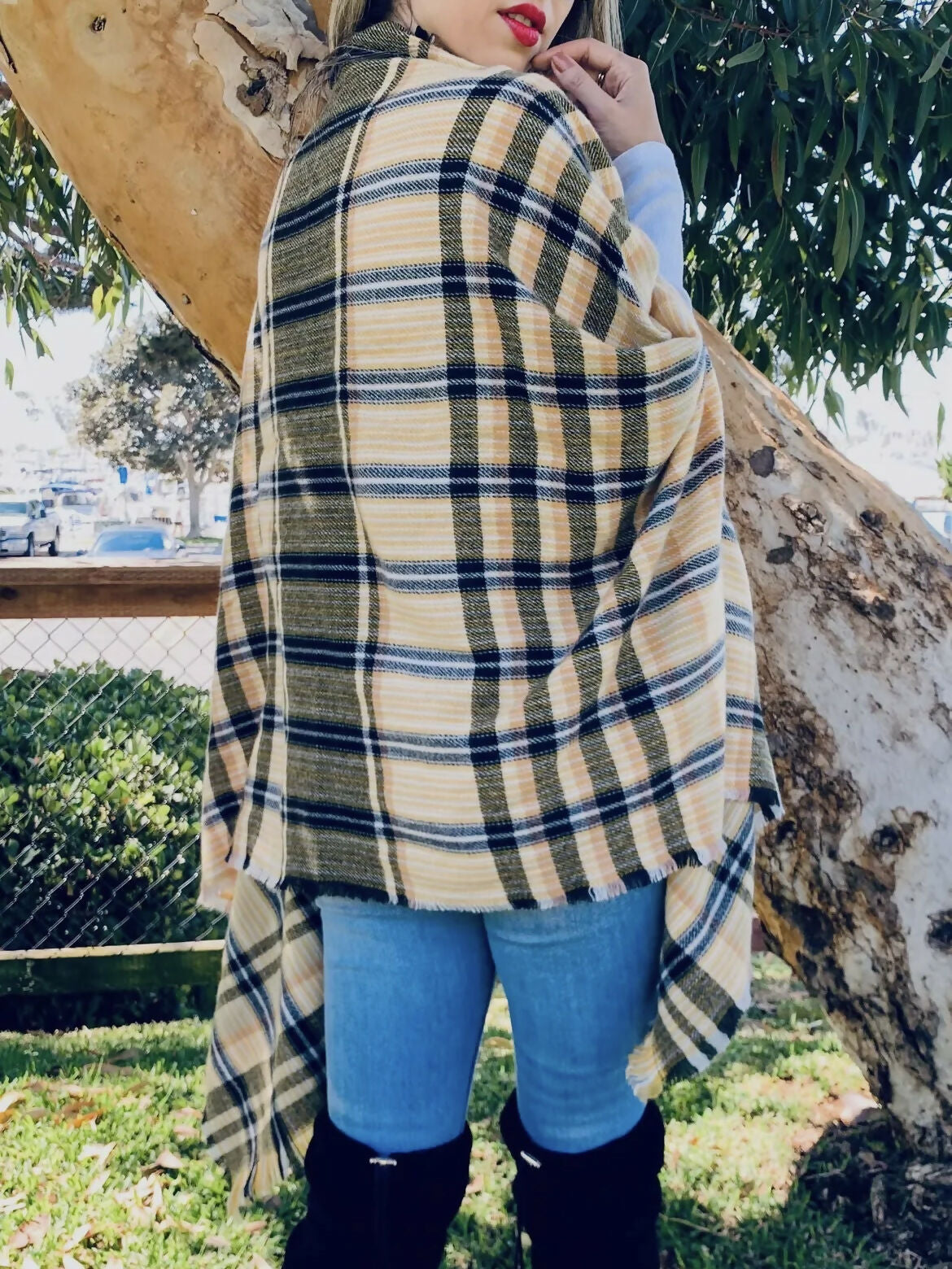 Tartan Print Ruana Poncho