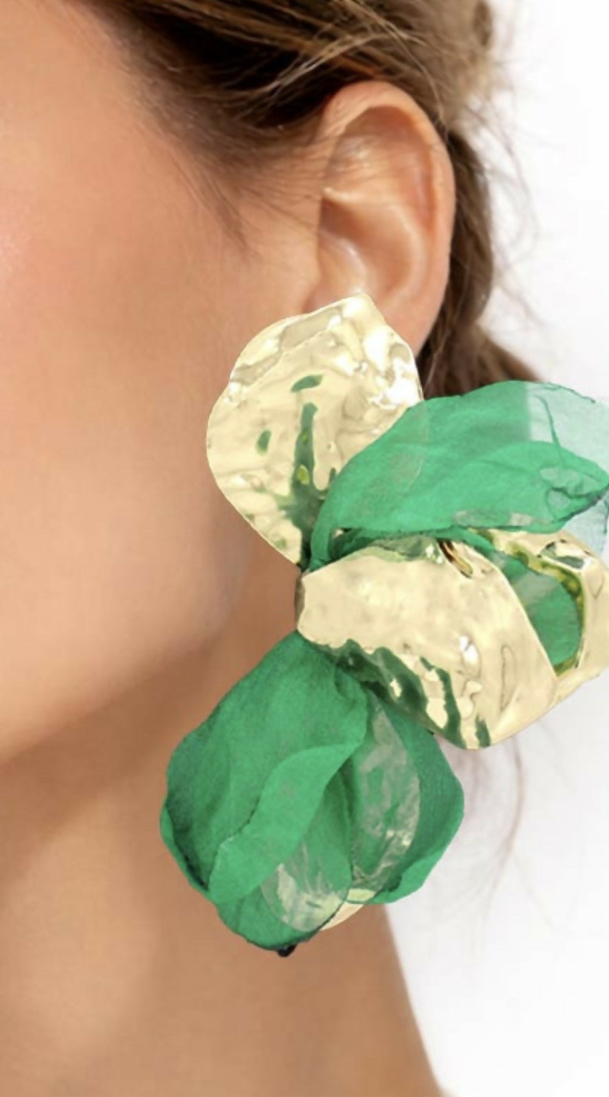 Gold Metal & Green Earrings
