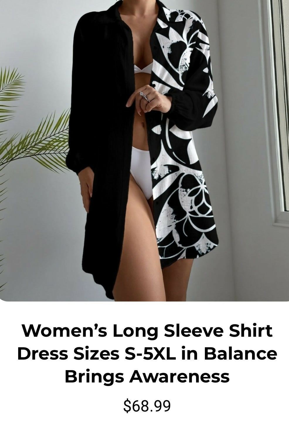 Women’s Long Sleeve Shirt Dress Sizes S-5XL