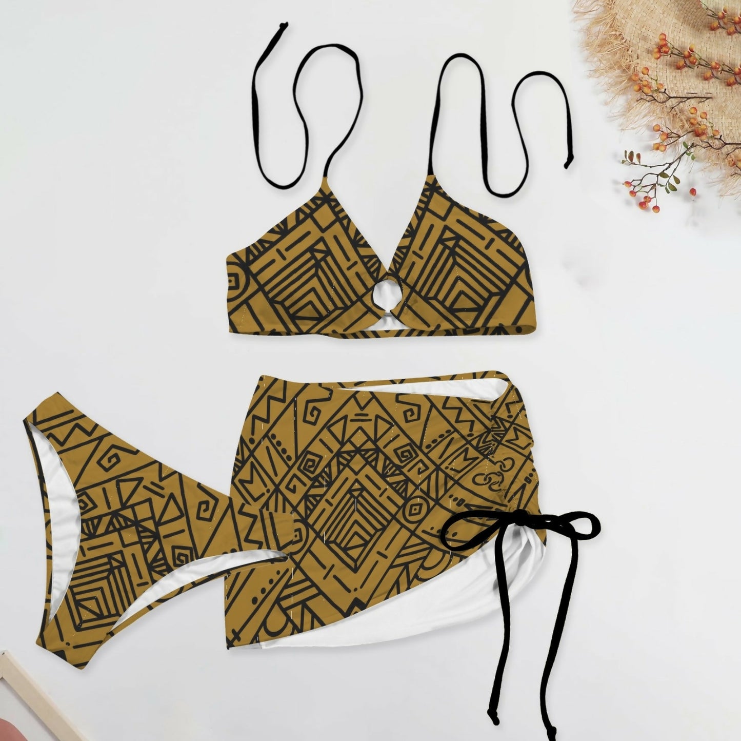 Women's Drawstring Halter Neck 3 Piece Bikini Sets Sizes S-5XL in The Sahara