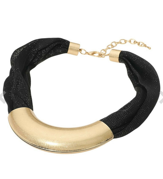 Black Mesh & Gold Metal Necklace