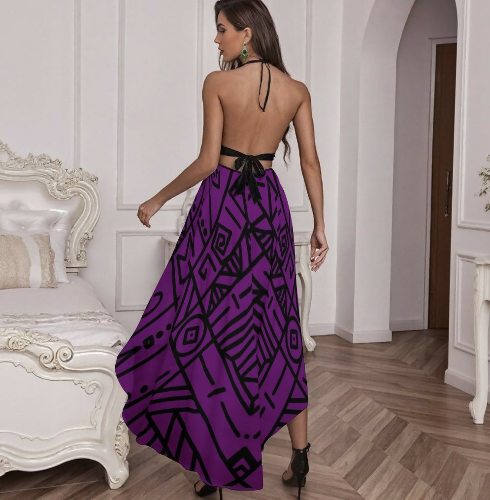 Elegant Mesh Halter-Top Lace Halter Evening Dress Sizes S-5XL in The Sahara