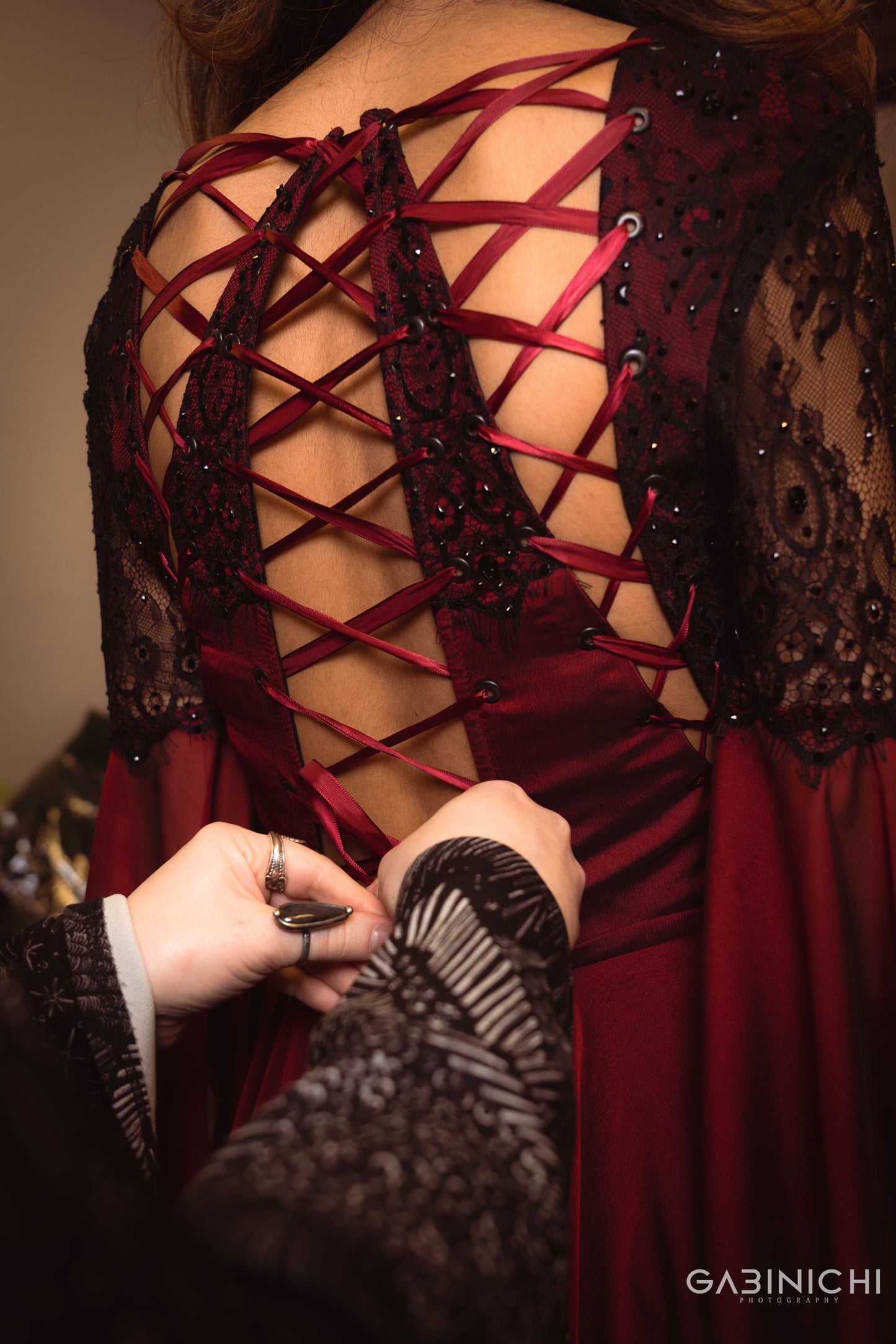 Red and Black Lace Gown