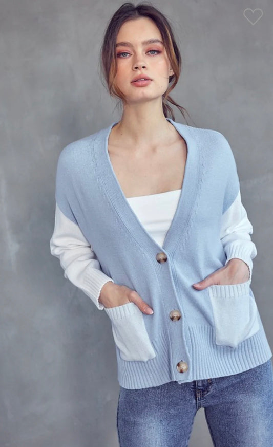 Blue Color Block Cardigan