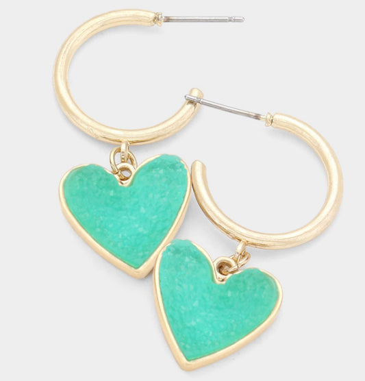 Dangle Heart Earrings Mint