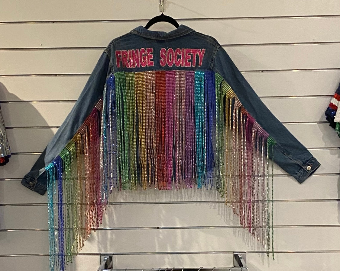 Bling Rainbow Fringe Denim Jacket