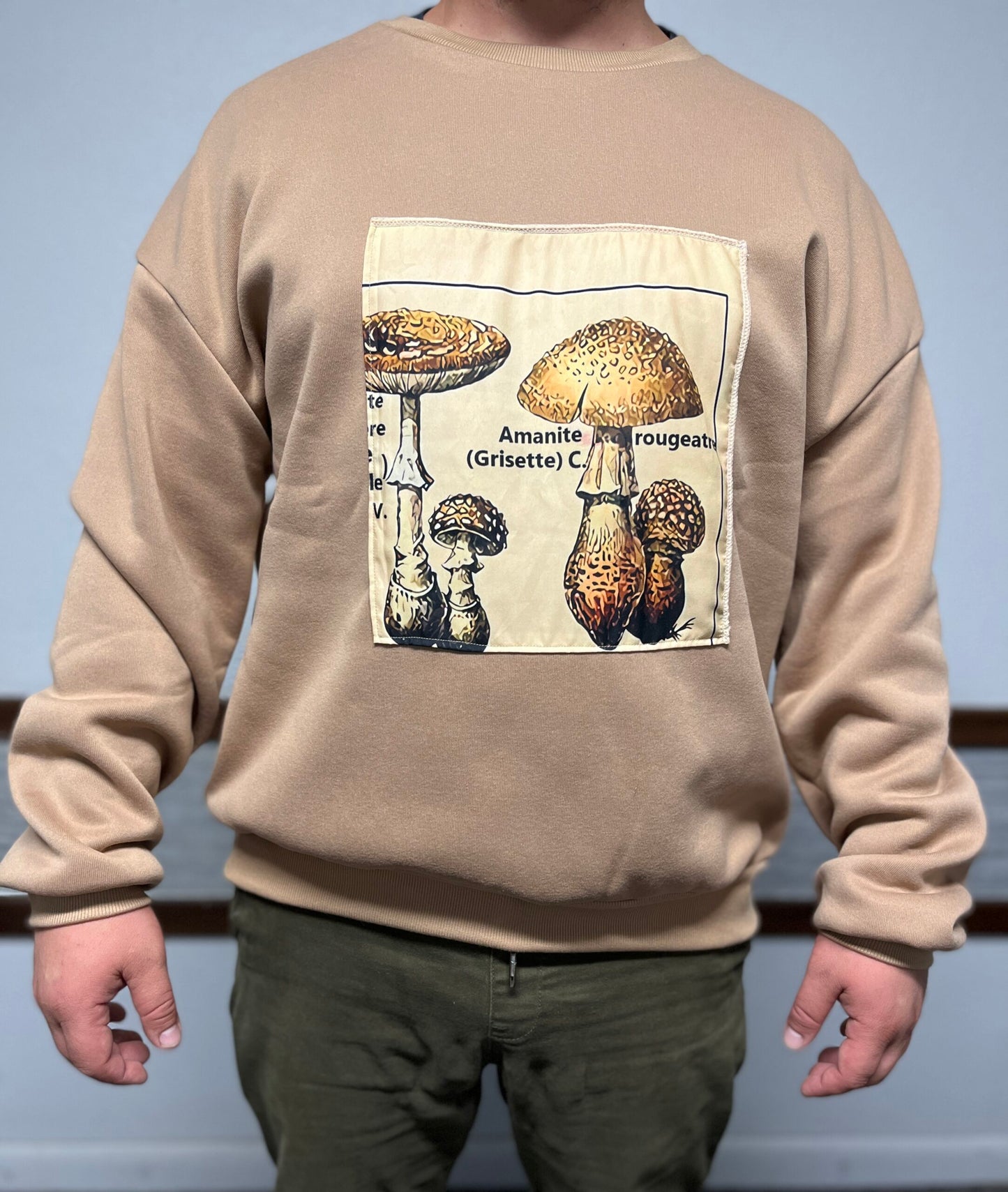Sweatshirt beige with mushrooms Design. Size XL
