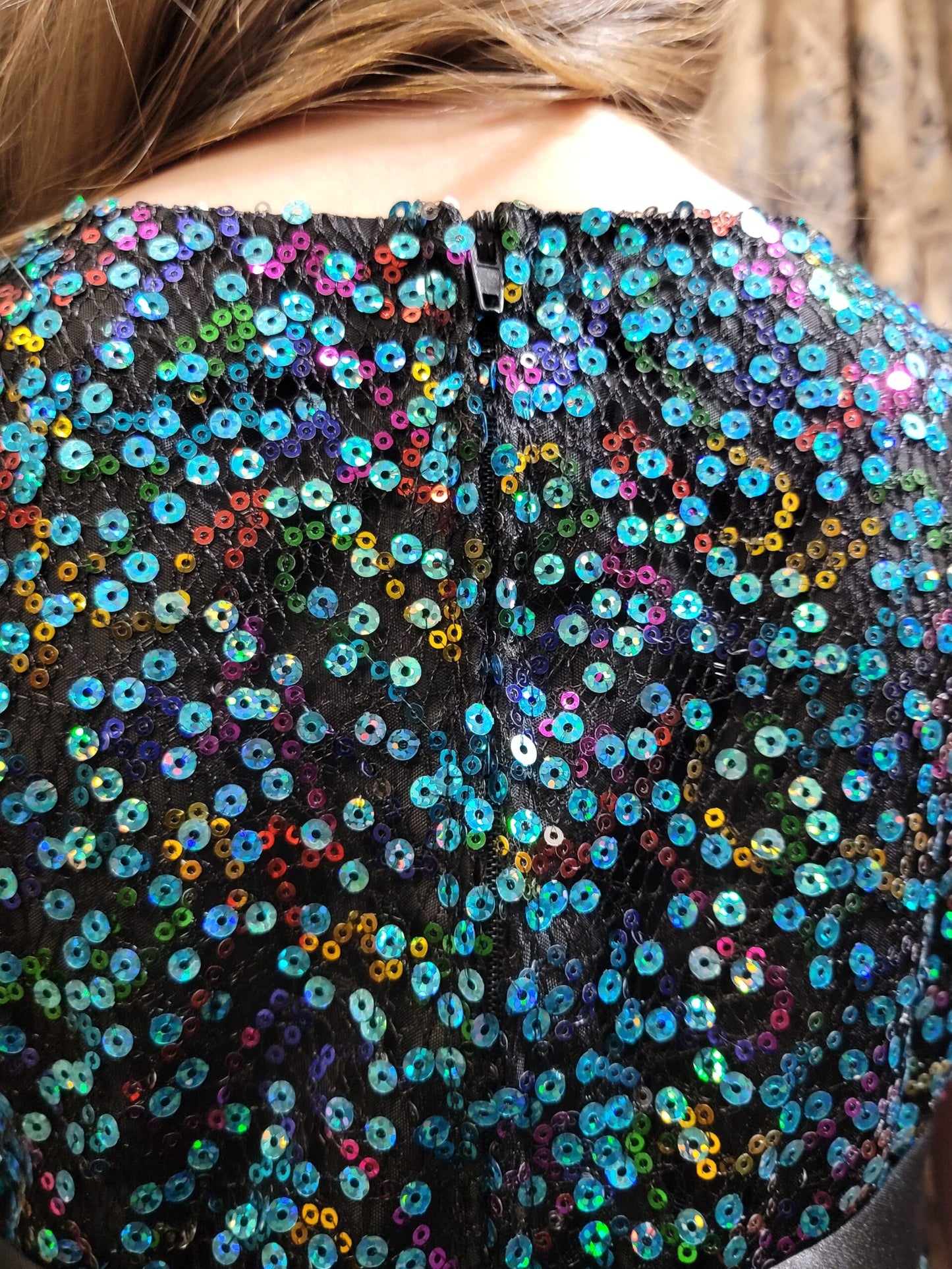 Multi-Sequin Tri-Color Tulle Dress