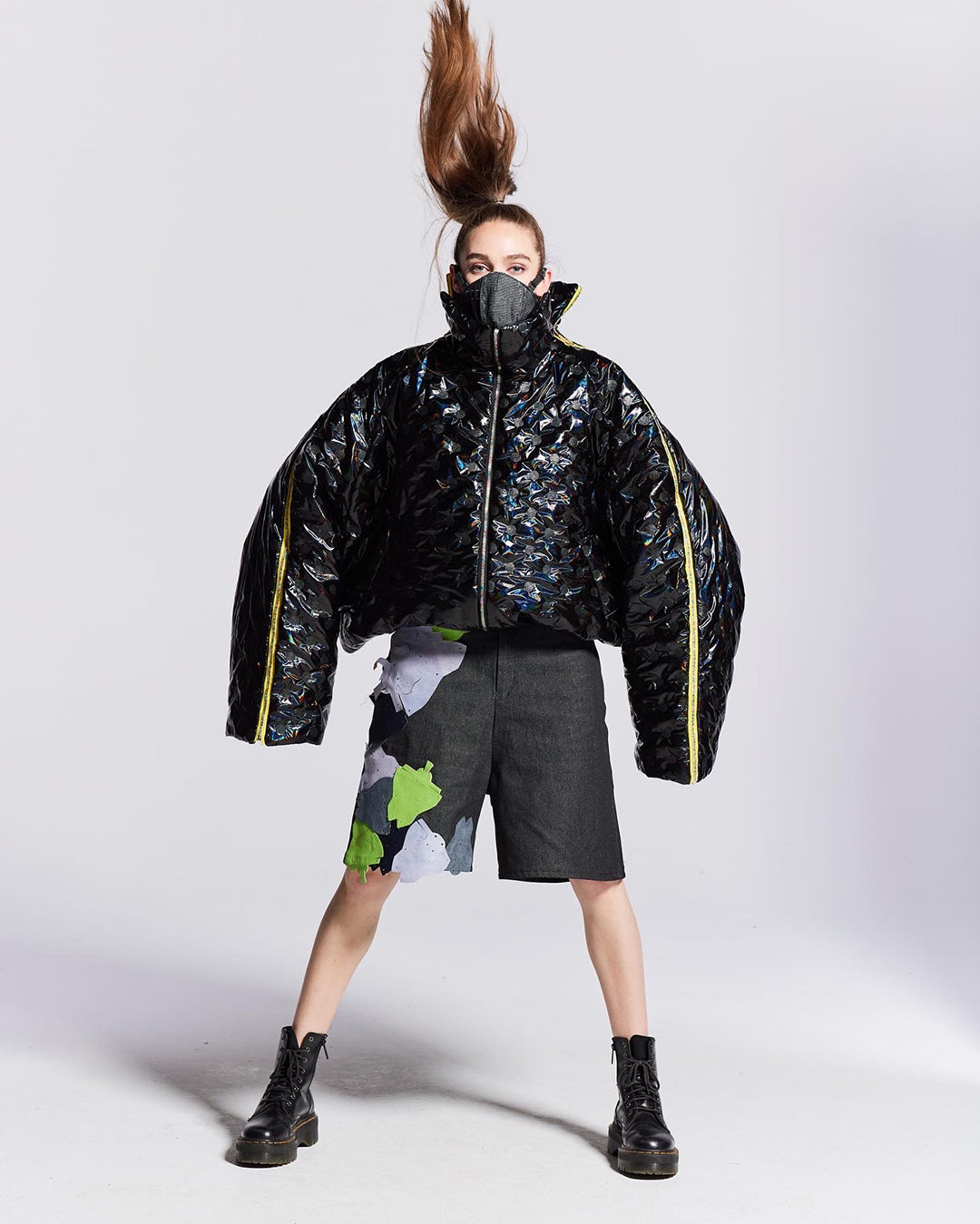 Women's street-wear jacket transforms into a sleeveless party dress