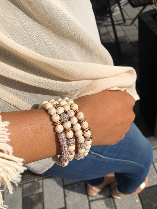 STACKED STONE AND CRYSTAL BRACELETS