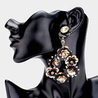 Black & Gold Bloom Flower Metal Bloom Flower Dangle Earrings