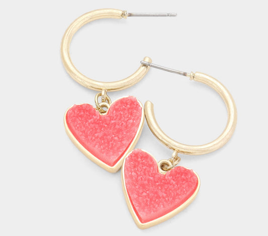 Dangle Heart Earrings PINK