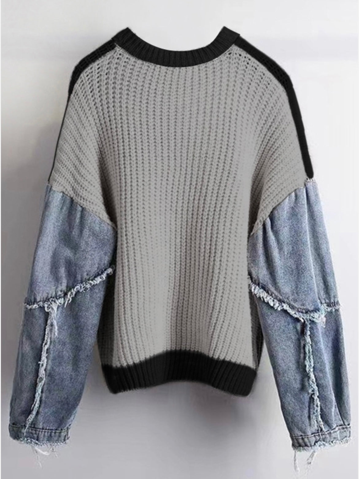 Denim Sleeve Knit Sweater | 2 - Colors Available