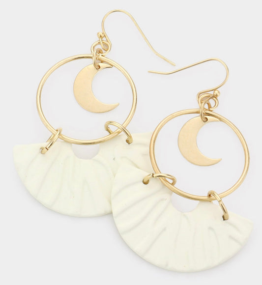 Crescent Moon Dangle Earrings Off White