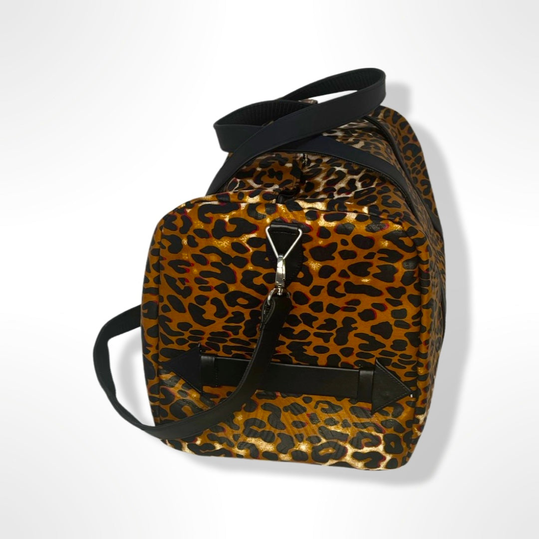 Leopard Print Wax and Vegan Leather Weekend Bag