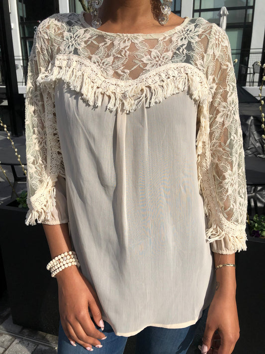 Lace Fringe Trim Blouse