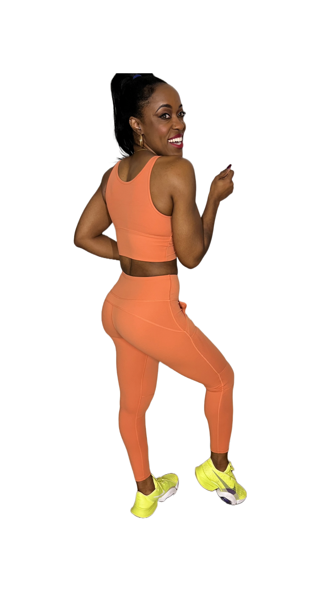 orange two piece workout set (back)