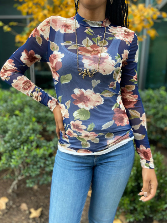 Floral Mesh Knit Top