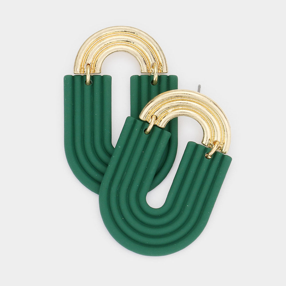 Green Curved Metal Link Earrings