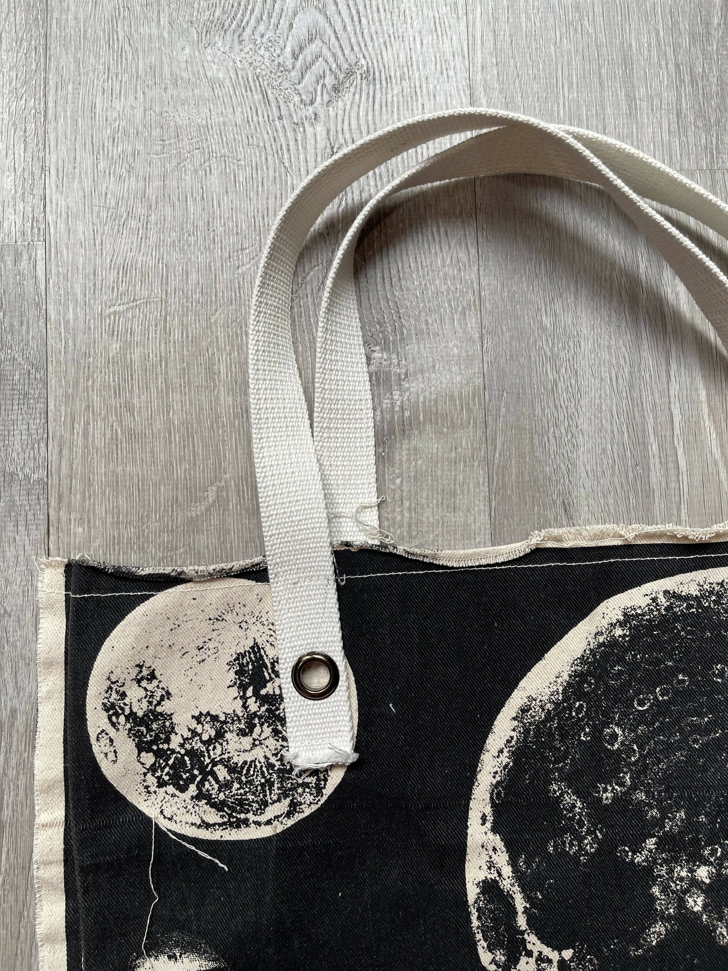 Celestial Chic: Hand-Printed Moon Map Canvas Tote