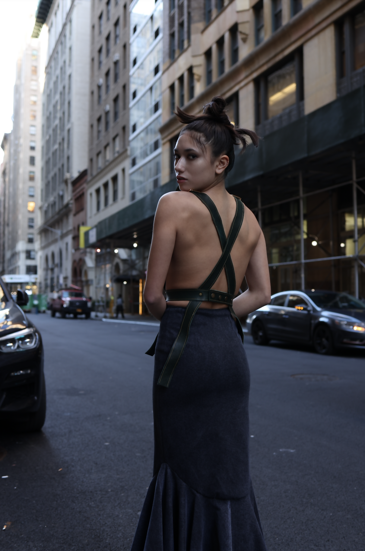 Whimsical Fox Elegance: Dark Green Leather Vest with 3D Design