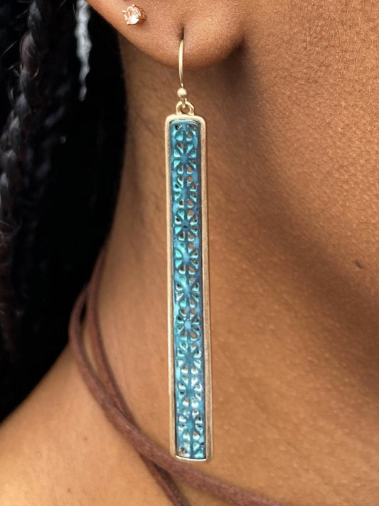 HAMMERED FILIGRE BAR DROP EARRINGS