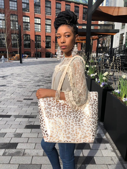 Metallic Leopard Print Tote (AS IS)