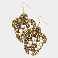 Gold & Pearl Multi Beaded Turtle Dangle Earrings