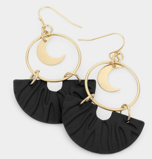 Crescent Moon Dangle. Earrings BLACK