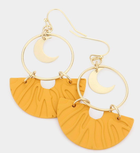 Crescent Moon Dangle Earrings Mustard