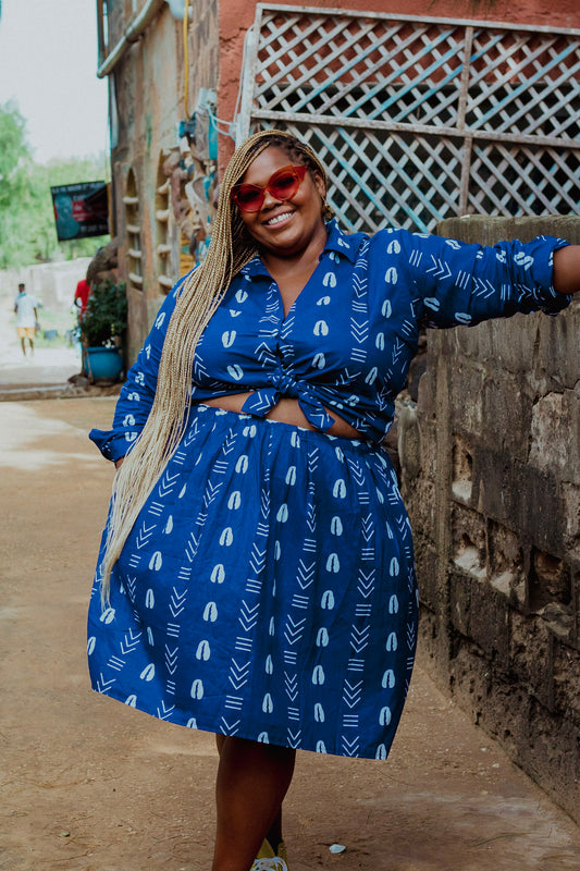 Blue Cowrie Long Sleeve Button Up