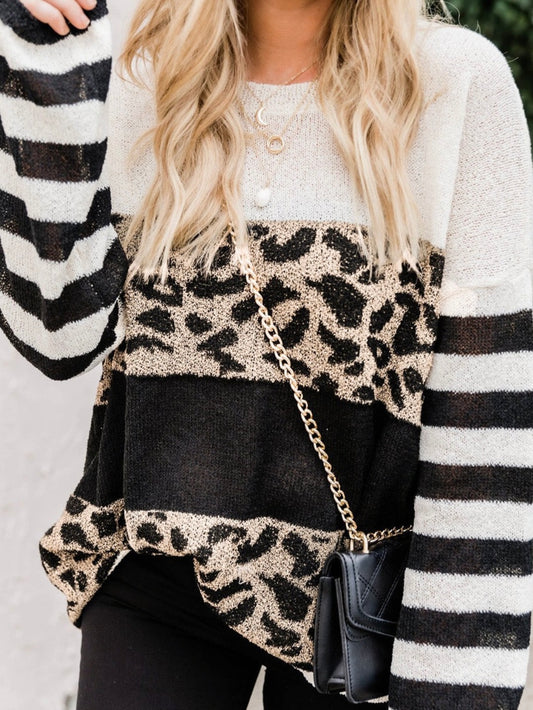 LEOPARD STRIPE SWEATER