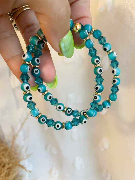 Turqoise Swarovski & Evil Eye Bracelet