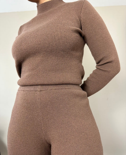 Naomi | Brown Ribbed Pant Set