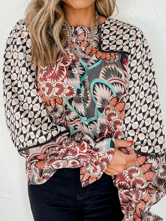 Geometric Foliage Print Blouse